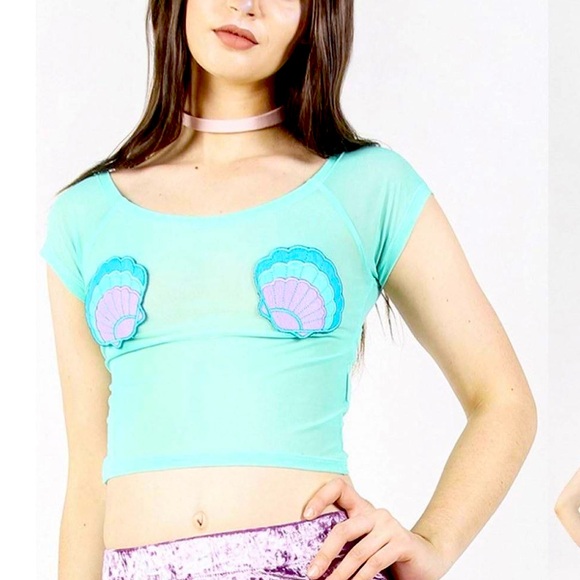 IRON FIST MERMAID FOR LFE CROP TOP WOMEN COLOR AQUA SIZE XS - Picture 1 of 7